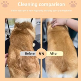 Self Cleaning Flea Comb for Cats & Dogs - Stainless Steel Teeth, ABS Material, Tick & Lice Removal Tool - Easy Clean Grooming Brush for Short-Haired Pets (Banana yellow and Gloves)