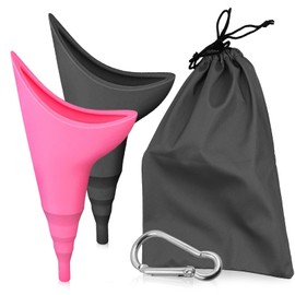 2 Sets of Portable Urinella for Women with Drawstring Bag and Carabiner, Reusable Urination Aid for Women, Women's Urinal for Travel, Travel Gadgets, Camping Toilets (Pink+Black)
