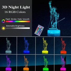 POSSHE Statue of Liberty Night Light, Statue of Liberty Gifts, 3D Illusion Lamp with 16 Colors Changing, Remote and Dimmable, Kids Boys Girls Room Decor, Holiday Xmas World Landmark Building Gifts