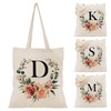 Floral Initial Tote Bag - 15'x16' Canvas Bags for Women