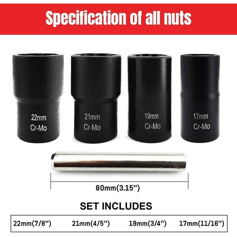 5 Pieces Twist Socket Set, Lug Nut Remover Extractor Tool,Metric