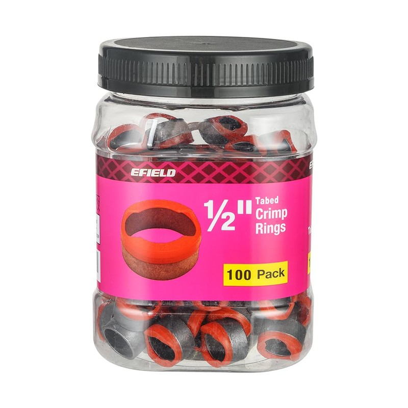 Pro100-Pack EFIELD 1/2" Pex Copper Crimp Rings With End Stop,