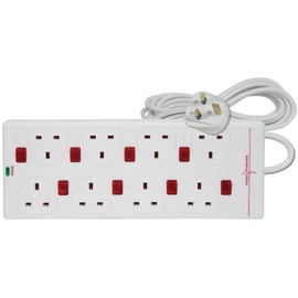 ShaniTech 2m 8 Gang Surge Protected Extension Lead Switched Neon 8 Way (White)