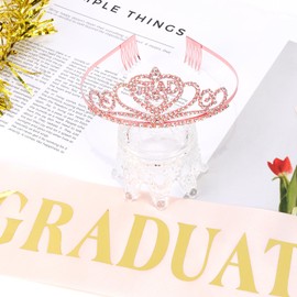 Vovii Graduation Crown and I Graduated Sash for Grad Party Decorations, Rose Gold Tiara and Glitter Sash with Gold Foil for 2025 Graduation Party Supplies, Grad Gifts for Women Girls