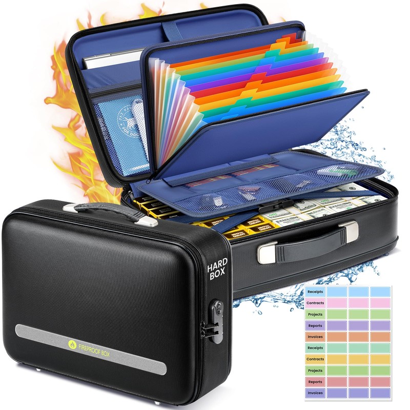 DEEGO Fireproof Document Box Hard Case, Waterproof Fire Proof Safe