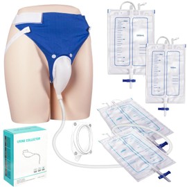 Wearable Urine Collection Set Reusable Condom Catheters for Elderly Men - Portable Anti Reflux External Silicone Urinal Collector with 47" Urinary Catheter & 4 Catheter Bags [1000ml & 2000ml]