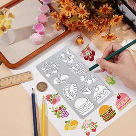 UNICRAFTALE Metal Stencil for Craft Wood Burning Fruit Food Stencil Cherrie Lemon Grapes Stainless Steel Reusable Template for Journaling Wood Carving Engraving Scrapbooking