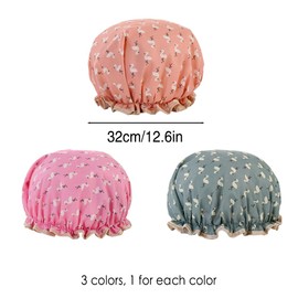 3 Pcs Shower Cap,32CM Elastic Bath Cap,Waterproof Hair Caps,Double Layers bath Cap,With Ruffled Edge,Big Head Shower Cap for Spa,Home Use for Girls and Women
