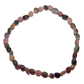 Tourmaline Pink and Green Bracelet Made of Polished Small Gemstones Approx. 4-6 mm on Elastic Band (3587), Tourmaline colourful, Without Stone