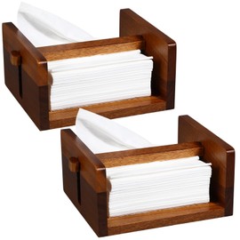 Geelin 2 Pcs Napkin Holder for Table Acacia Wood Napkin Holders with Center Bar 6.75 x 6 x 3.5 Inch Paper Napkin Holder for Home Dining Room Decor Napkin Dispenser for Indoor & Outdoor Use
