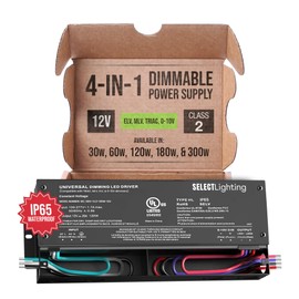 120W 12V Dimmable Driver, 4-in-1 (ELV, MLV, 0-10V, TRIAC), IP65 Waterproof, Class 2 for LED Tape Installation, Adaptive Dimming, Various Wattages for Architectural, Hospitality & Retail