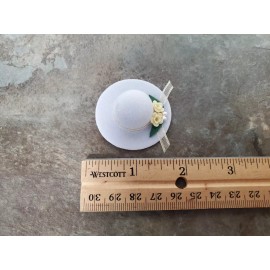 Unbranded Dollhouse Hat White Velvet with Flowers & Trim Wearable 1:12 Scale Miniature