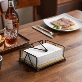 Napkin Holder for Table, Farmhouse Napkins Holder with Weighted Arm, Wood Napkin Holders for Paper Napkins, Wood Paper Towel Holder for Countertop, Dining Room, Rustic(Black)