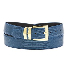 Men's Bonded Leather Belt NAVY BLUE LIZARD Skin Pattern Gold-Tone Buckle sz 40