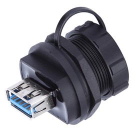 Waterproof USB 3.0 Connector, Fire Retardant/Flame Retardant PA66, Copper Contact PA66 Insulator, USB3.0 Double Socket + Dustproof Cover