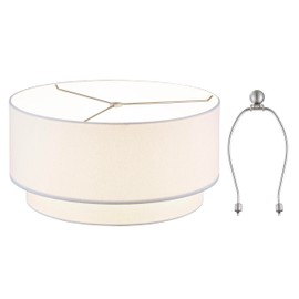 Artiva USA Large Premium Double Drum Linen Shade with Bonus Harp(7") & Finial for Table or Floor Lamp-Off White