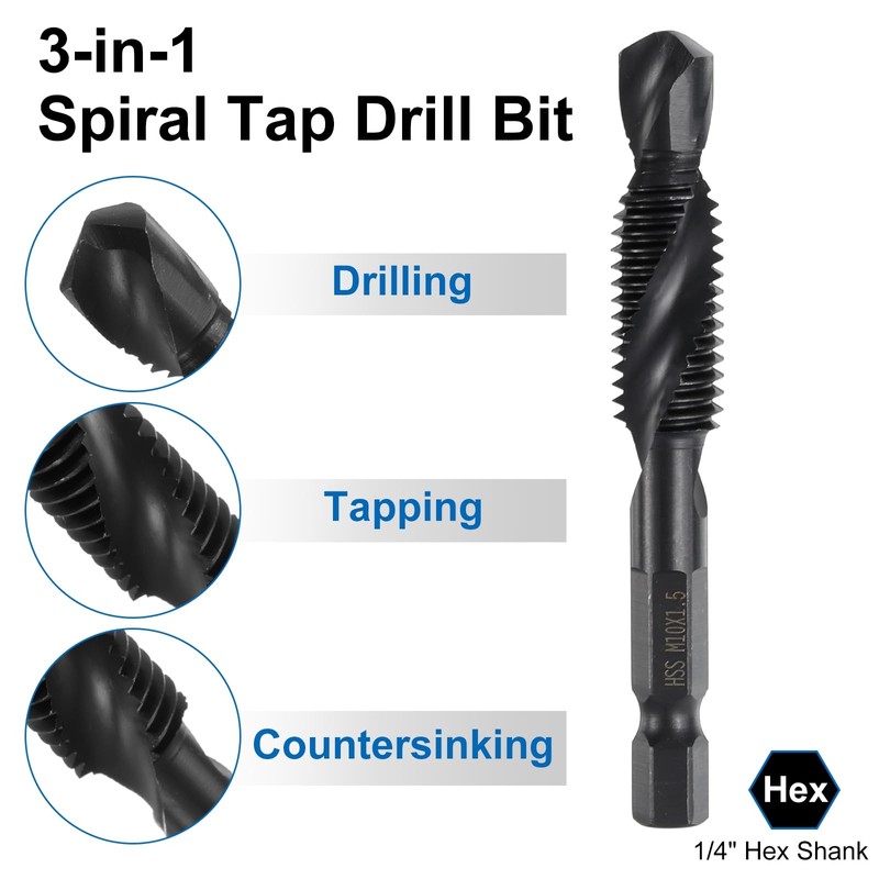 sourcing map 2pcs Combination Drill and Tap Bits Metric M10