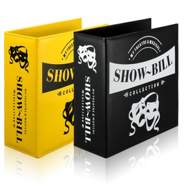 Sinload 2 Set Show Bill Binder with Sleeves for Broadway and Theatre 3 Ring 9.5“ x 9.5”Theater Program Holder with 40 Sheet Protectors PU Leather Playbill Binders Playbill Holder(Yellow and Black)