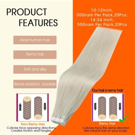 Full Shine Full Shine Tape in Hair Extensions Straight Remy Tape ins Human Hair Extensions White Blonde Natural Seamless Extension 12Inch 30G 20Pcs Add Volume for Natural Look