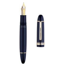 erofa Majohn P141 Piston Fountain Pen NO.8 Fine Nib, Blue Resin with Ink Window, Writing Gift Pen with Box, Gold Rim