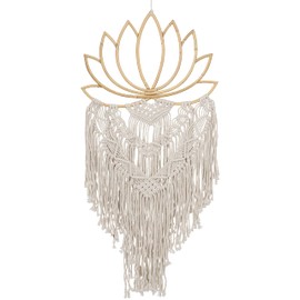 GURU SHOP Macrame Wall Hanging/Wall Decoration in Boho Style, Cotton - Lotus, White, 82 x 41 x 2 cm, Masks & Wall Decoration