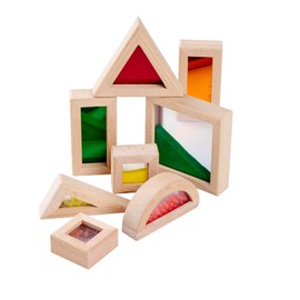 Eichhorn Blocchi da Costruzione con Finestra – 8 Pezzi Set di Elementi Colorati in Legno di faggio, con Sabbia, Sfere o Specchio, promuove sensorialità e capacità motorie, in Legno, Acrilico e ABS, a