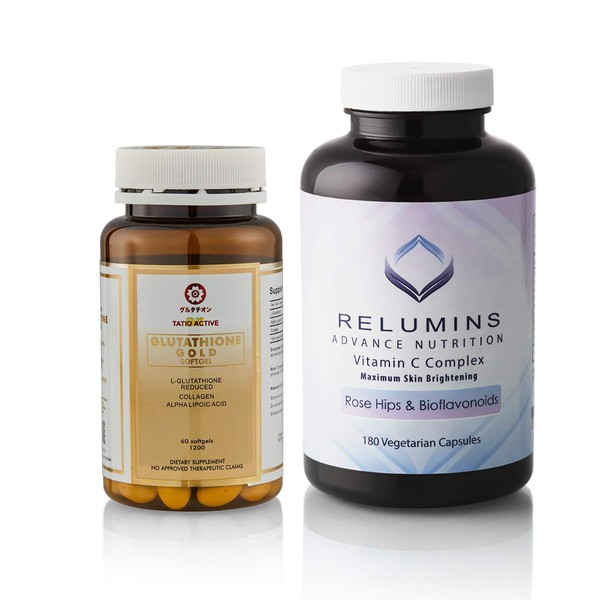 Relumins Tatiomax Gold Glutathione Lightening Gel Capsules 1200mg Vitamin C MAX Stack
