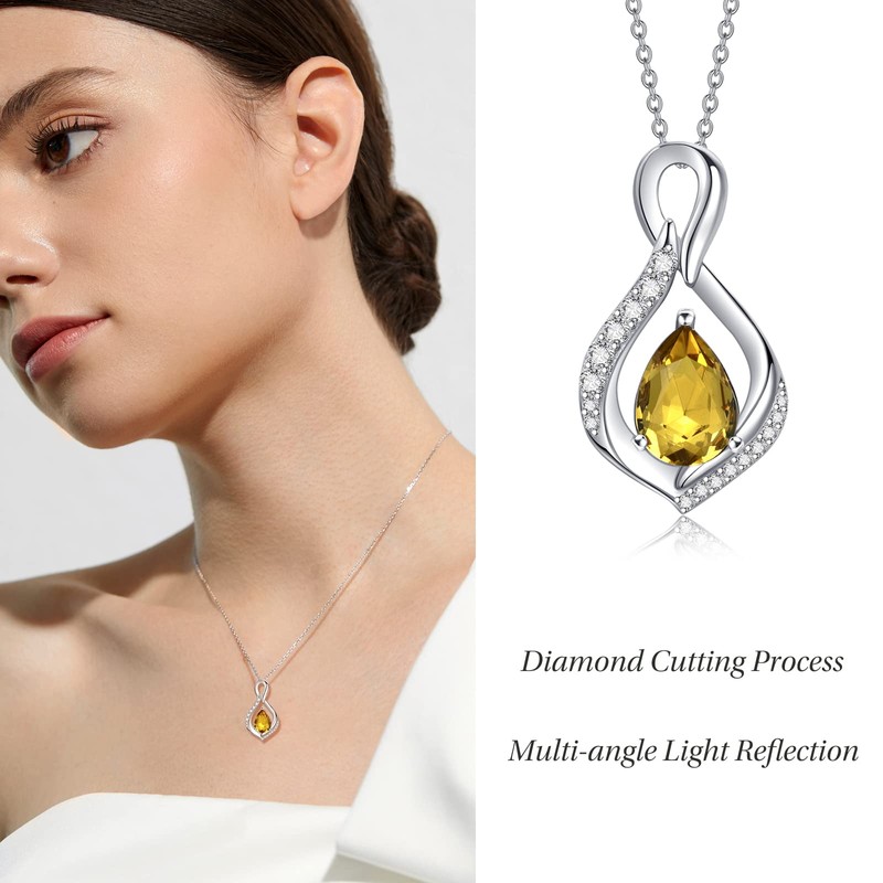 AENEAS Infinity Necklace Sterling Silver Citrine Chain November Birthstone Chain
