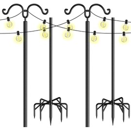 IDZO EQAE2 String Light Poles, 2pack 7-Prong with Fence Brackets, Black