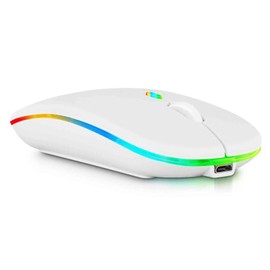 UrbanX 2.4GHz & Bluetooth Mouse, Rechargeable Wireless Mouse for Fire HD 10 Tablet Bluetooth Wireless Mouse for Laptop/PC/Mac/Computer/Tablet/Android RGB LED Pure White