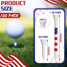 Yuntau 100 Pcs Patriotic American Flag Bamboo Combo Length Golf Tees Bulk, Includes 3¼" Driver Tees and 1½" Hybrid/Iron Tees Golf