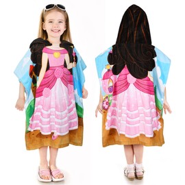 Kato Tirrinia Microfibre Surf Poncho Beach Towel Bath Poncho Towel Dress Bathrobe Girls Children Baby Hooded Towel Bath Towel Changing Aid Baby Surf Poncho Quick Drying Princess