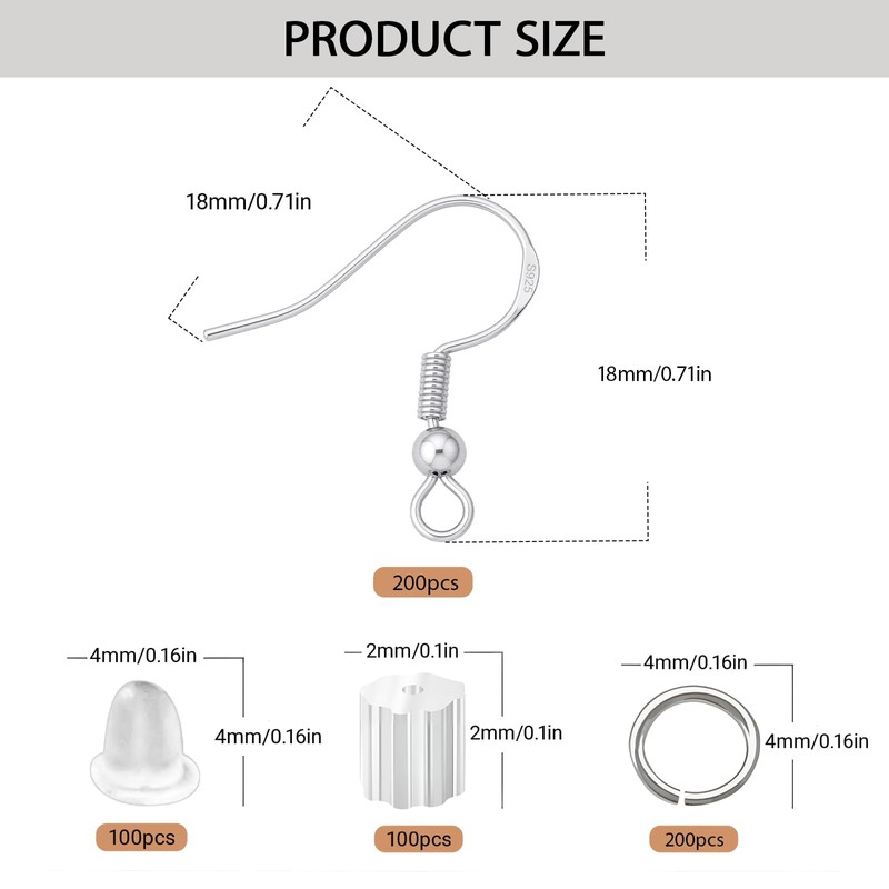 Earring Making Kits Silver Earring Hooks Hypoallergenic Ear Wires Fish