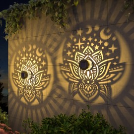 gardencave 2 Pack Solar Fence Lights Solar Outdoor Wall Lights Metal Solar Powered Deck Lights Lotus Theme Waterproof Fence Solar Light for Garden Post Patio Backyard Yard Decor (Lotus, 2 Pack)