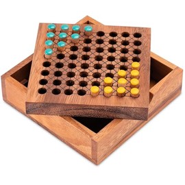 LOGOPLAY Halma Travel Game - Green Yellow Classic Strategy Game in Mini Wooden Box for 2 Players