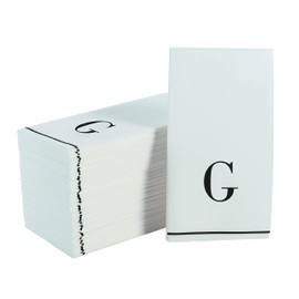 Luxe Party 112 Pack Monogram Napkins | Letter G Initial | Disposable | Premium Airlaid | Linen Feel | Decorative Table Setting | Guest Towel Napkin | White and Black
