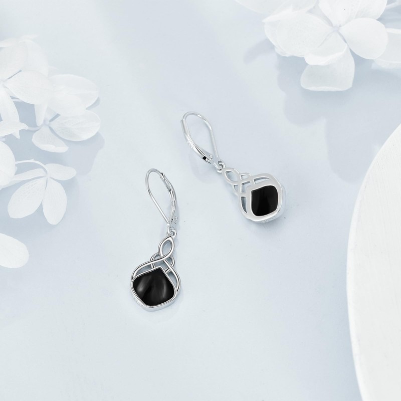 Black Onyx Earrings for Women Sterling Silver Irish Celtic Knot