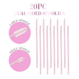 Expressions 20pc Dual Sided Spoolies Set - Pink Brow Brush & Eyelash Spoolies for Versatile Grooming Eyelash And Eyebrow Brush Value Pack