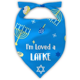 1 PCS Hanukkah Dog Bandanas, Blue Hanukkah Reversible Dog Bandana, Cute I'm Loved a Latke Dog Bandana, Scraf for Medium, Large Dogs Costume Accessories