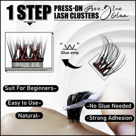 Self Adhesive Eyelashes No Glue Lash Clusters, HKKHZZ Press-on Lashes 10/12/14/16mm Individual Lash Extension Kit with Lash Tweezers, Self-adhesive False Eyelashes Natural DIY Eyelash Extension Kit