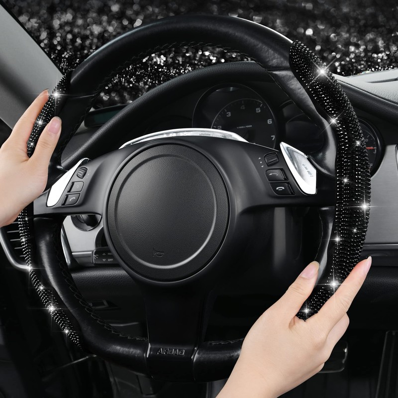 CAR PASS 2PCS Bling Diamond Segmented Steering Wheel Cover with