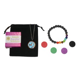 Difusor de aceites esenciales de aromaterapia de acero inoxidable y plata con medallón magnético colgante de cadena de 2 tamaños, almohadillas de recambio y brazalete difusor en una bolsa de terciopelo, Acero inoxidable,