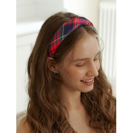 WOVOWOVO Plaid Headband for Women Teen Girls, Padded Thin Headbands for Womens Hair Vintage Red Hairband Fashion Head Band Hair Accessories