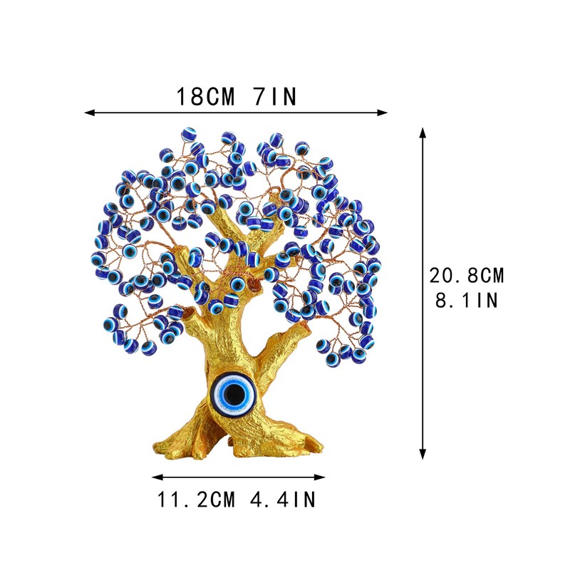 8'' Turkish Blue Evil Eye Tree Golden Feng Shui Decor