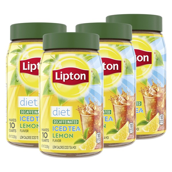 Lipton Diet Iced Tea Mix, Lemon, Decaffenated, Sugar-Free Black Tea Mix, Makes 10 Quarts (Pack of 4)