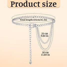 Bruislard Silver Chain Belt Waist Chain Belts Adjustable Chains Belts Punk Waist Chains Metal Belt for Dresses Jeans Skirts Trousers