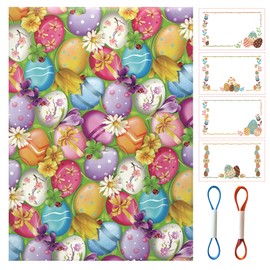 ARKRAFT Wrapping Paper Set 4 Sheets Format 90 x 65 cm 4 Greeting Cards 2 x 5 m Ribbon Easter (Set 18-8378)