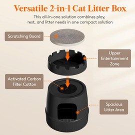 Lifewit Castle Cat Litter Box with Scratching Board & Scoop, Hidden Covered Kitty Litter Box Enclosure with Odor Control & Carbon Filter in Living Room, Bedroom, Corner, Black