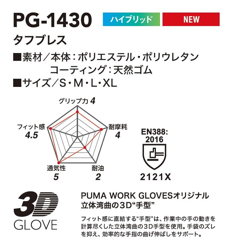 Puma Working Gloves PG-1430 1 Pair Tough Breath Natural Rubber