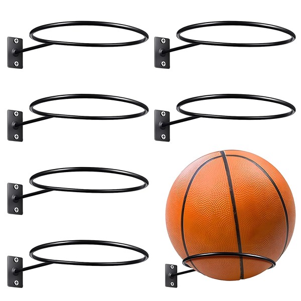 Silkwish Pack of 6 Metal Ball Holder Wall, Basketball Accessories, Black Ball Holder, Ball Holder Wall with Screws for Storage, Rugby, Volleyball, Football